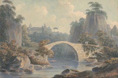 Flusslandschaft mit einer einbogigen Brücke von John Warwick Smith